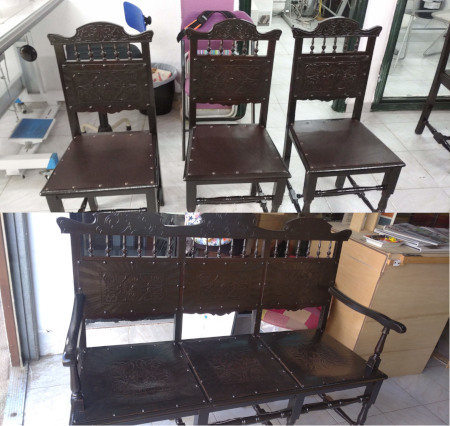 Tresillo de madera clásico después de la restauración